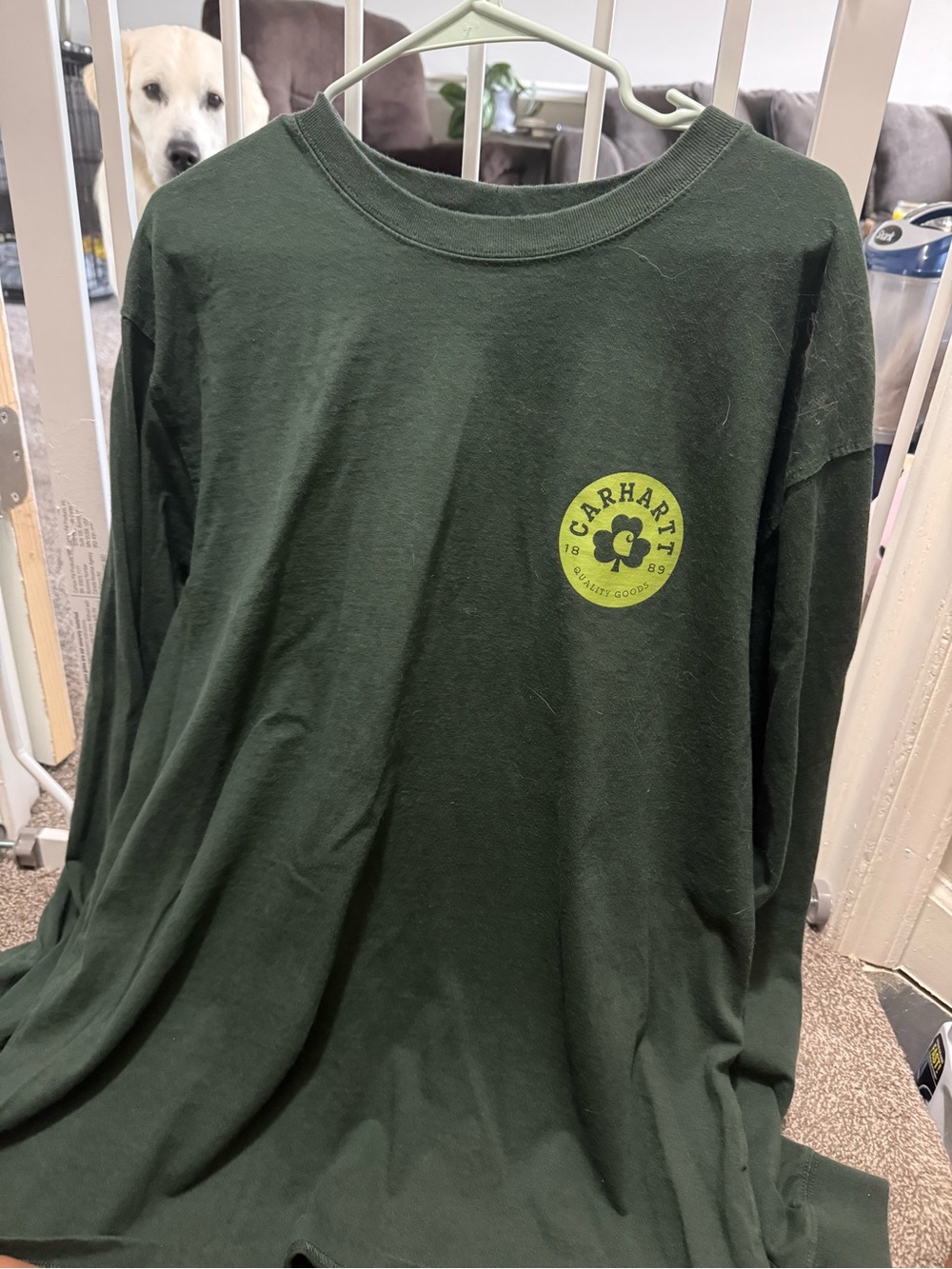 Carhartt Dark Green Long Sleeve Tee with Lime Logo